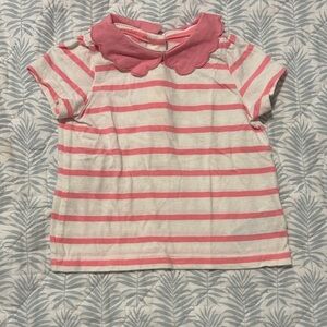 GAP Pink and White Striped Kids Tee with Scalloped Collar
